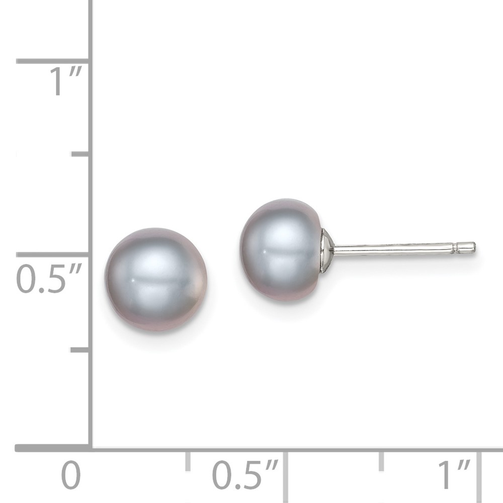 Sterling Silver Rhodium-plated 7-8mm Grey Button Freshwater Cultured Pearl Post Earrings (QE12678)