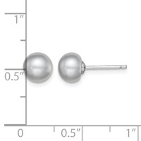 Sterling Silver Rhodium-plated 7-8mm Grey Button Freshwater Cultured Pearl Post Earrings view 4