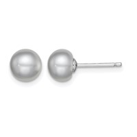 Sterling Silver Rhodium-plated 7-8mm Grey Button Freshwater Cultured Pearl Post Earrings view 1