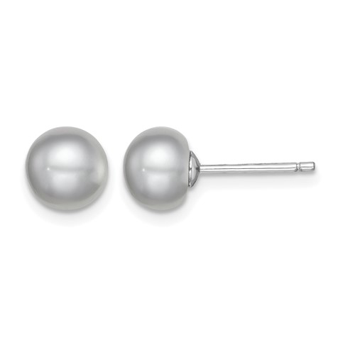 Sterling Silver Rhodium-plated 7-8mm Grey Button Freshwater Cultured Pearl Post Earrings