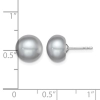 Sterling Silver Rhodium-plated 9-10mm Grey Button Freshwater Cultured Pearl Post Earrings view 4