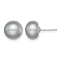 Sterling Silver Rhodium-plated 9-10mm Grey Button Freshwater Cultured Pearl Post Earrings view 1