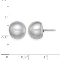 Sterling Silver Rhodium-plated 12-13mm Grey Button Freshwater Cultured Pearl Post Earrings view 4