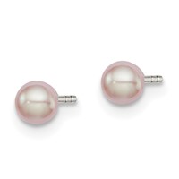 Sterling Silver Rhodium-plated 3-4mm Pink Button Freshwater Cultured Pearl Post Earrings view 2