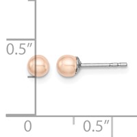 Sterling Silver Rhodium-plated 3-4mm Pink Button Freshwater Cultured Pearl Post Earrings view 4