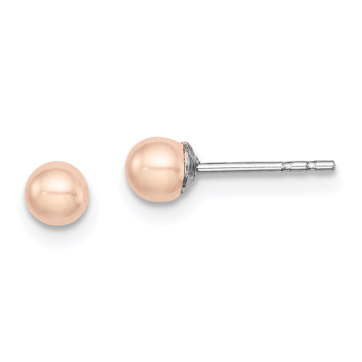 Sterling Silver Rhodium-plated 3-4mm Pink Button Freshwater Cultured Pearl Post Earrings (QE12682)