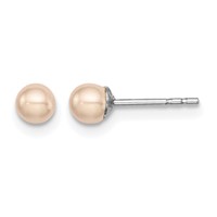 Sterling Silver Rhodium-plated 3-4mm Pink Button Freshwater Cultured Pearl Post Earrings view 1