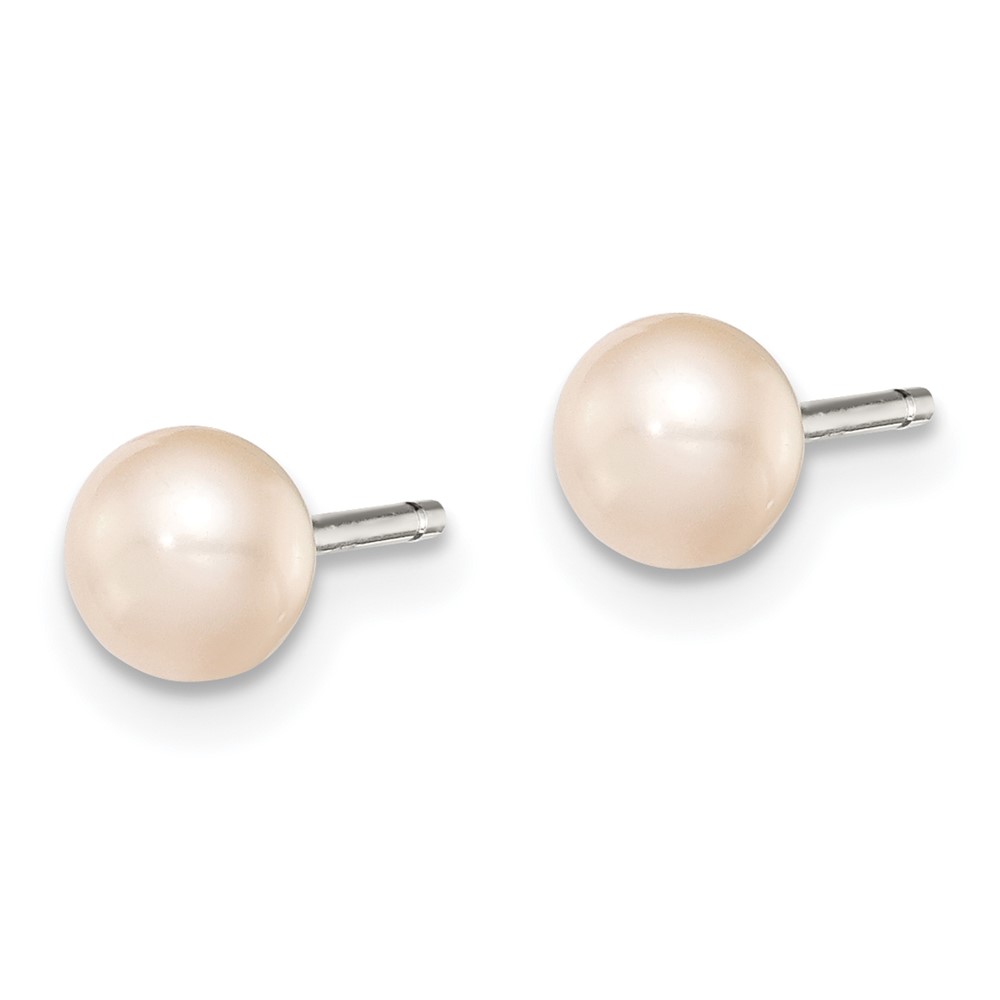 Sterling Silver Rhodium-plated 4-5mm Pink Button Freshwater Cultured Pearl Post Earrings (QE12683)