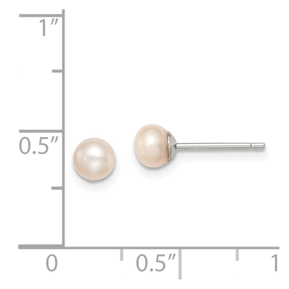 Sterling Silver Rhodium-plated 4-5mm Pink Button Freshwater Cultured Pearl Post Earrings (QE12683)