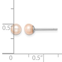 Sterling Silver Rhodium-plated 4-5mm Pink Button Freshwater Cultured Pearl Post Earrings view 4