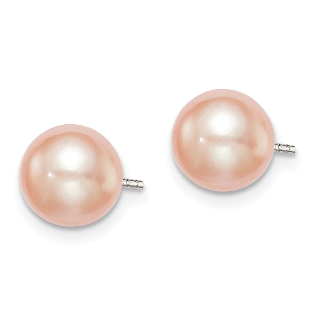 Sterling Silver Rhodium-plated 7-8mm Pink Button Freshwater Cultured Pearl Post Earrings (QE12685)