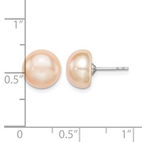 Sterling Silver Rhodium-plated 9-10mm Pink Button Freshwater Cultured Pearl Post Earrings view 4