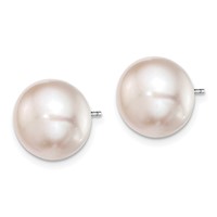 Sterling Silver Rhodium-plated 11-12mm Pink Button Freshwater Cultured Pearl Post Earrings view 2