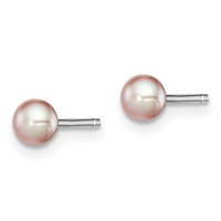 Sterling Silver Rhodium-plated 3-4mm Purple Button Freshwater Cultured Pearl Post Earrings view 2