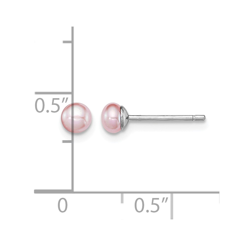 Sterling Silver Rhodium-plated 3-4mm Purple Button Freshwater Cultured Pearl Post Earrings (QE12688)