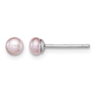 Sterling Silver Rhodium-plated 3-4mm Purple Button Freshwater Cultured Pearl Post Earrings view 1