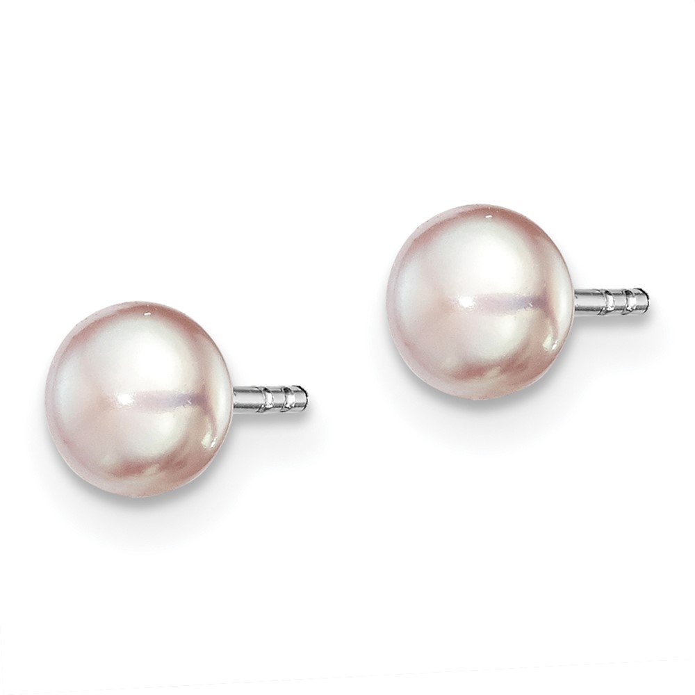Sterling Silver Rhodium-plated 4-5mm Purple Button Freshwater Cultured Pearl Post Earrings (QE12689)