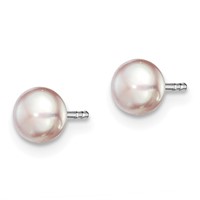Sterling Silver Rhodium-plated 4-5mm Purple Button Freshwater Cultured Pearl Post Earrings view 2