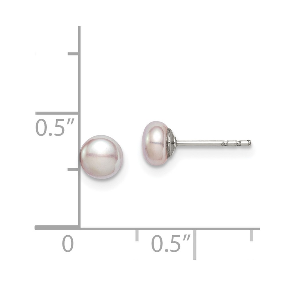 Sterling Silver Rhodium-plated 4-5mm Purple Button Freshwater Cultured Pearl Post Earrings (QE12689)