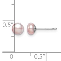 Sterling Silver Rhodium-plated 4-5mm Purple Button Freshwater Cultured Pearl Post Earrings view 4