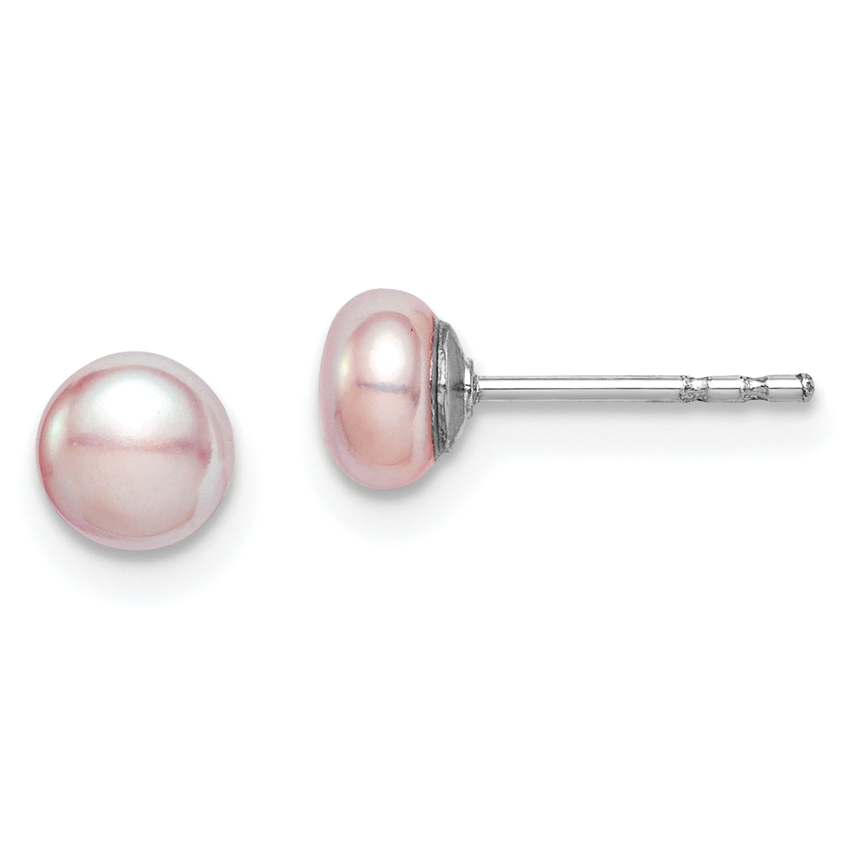 Sterling Silver Rhodium-plated 4-5mm Purple Button Freshwater Cultured Pearl Post Earrings (QE12689)