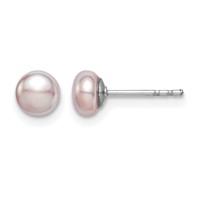 Sterling Silver Rhodium-plated 4-5mm Purple Button Freshwater Cultured Pearl Post Earrings view 1