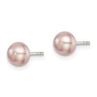 Sterling Silver Rhodium-plated 5-6mm Purple Button Freshwater Cultured Pearl Post Earrings view 2