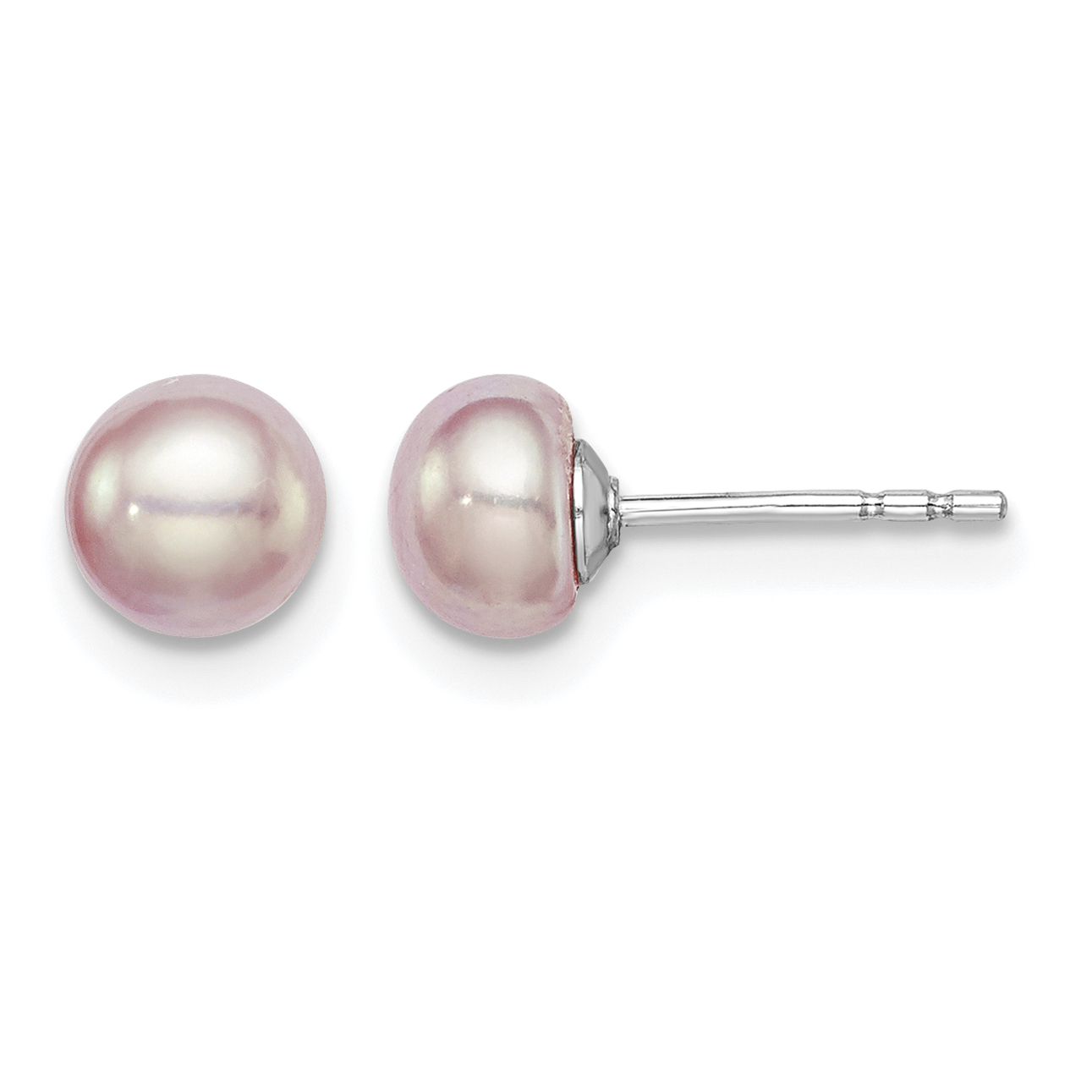 Sterling Silver Rhodium-plated 5-6mm Purple Button Freshwater Cultured Pearl Post Earrings (QE12690)