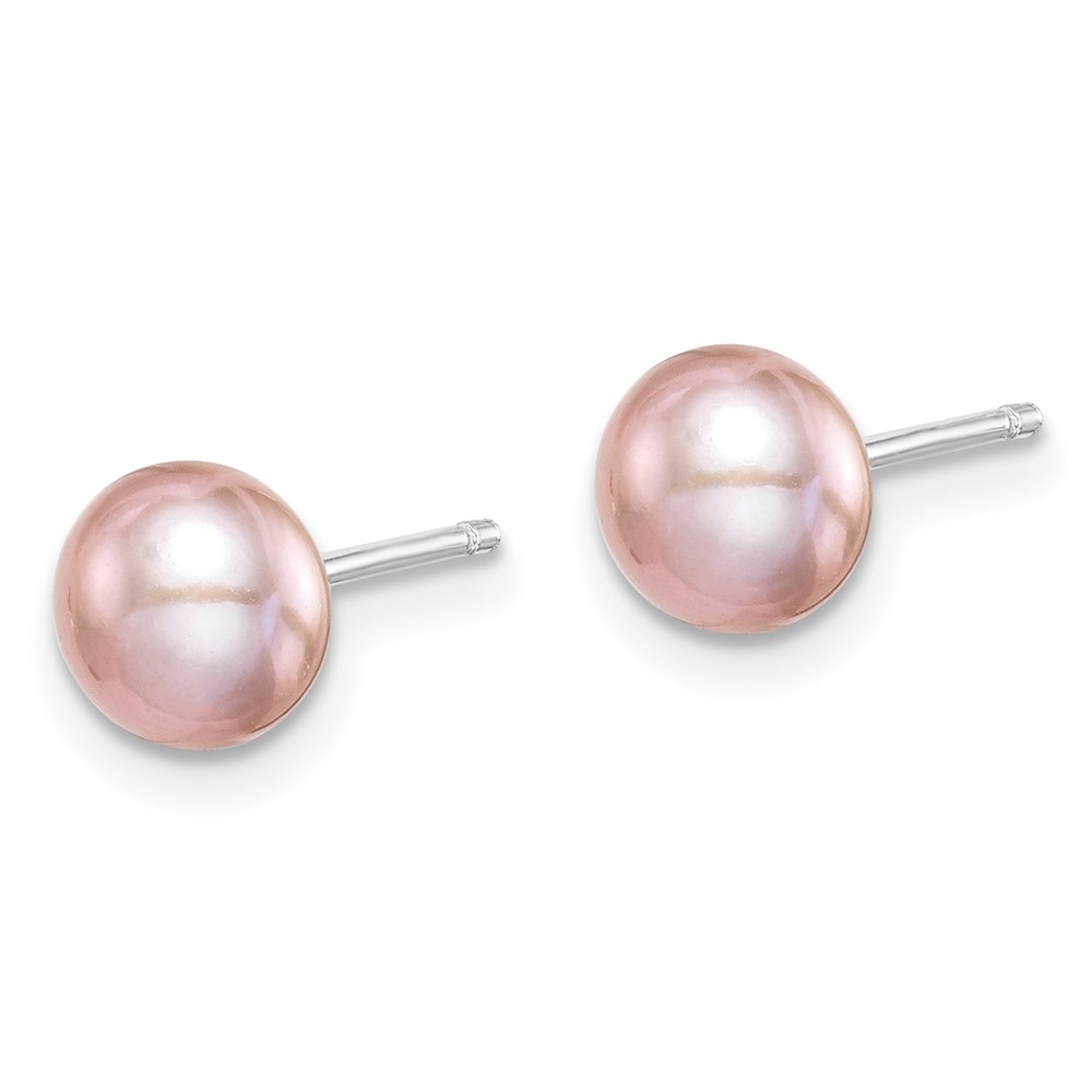 Sterling Silver Rhodium-plated 6-7mm Purple Button Freshwater Cultured Pearl Post Earrings (QE12691)