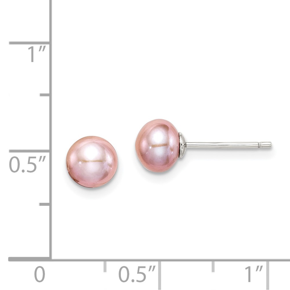 Sterling Silver Rhodium-plated 6-7mm Purple Button Freshwater Cultured Pearl Post Earrings (QE12691)