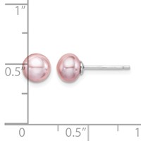 Sterling Silver Rhodium-plated 6-7mm Purple Button Freshwater Cultured Pearl Post Earrings view 4