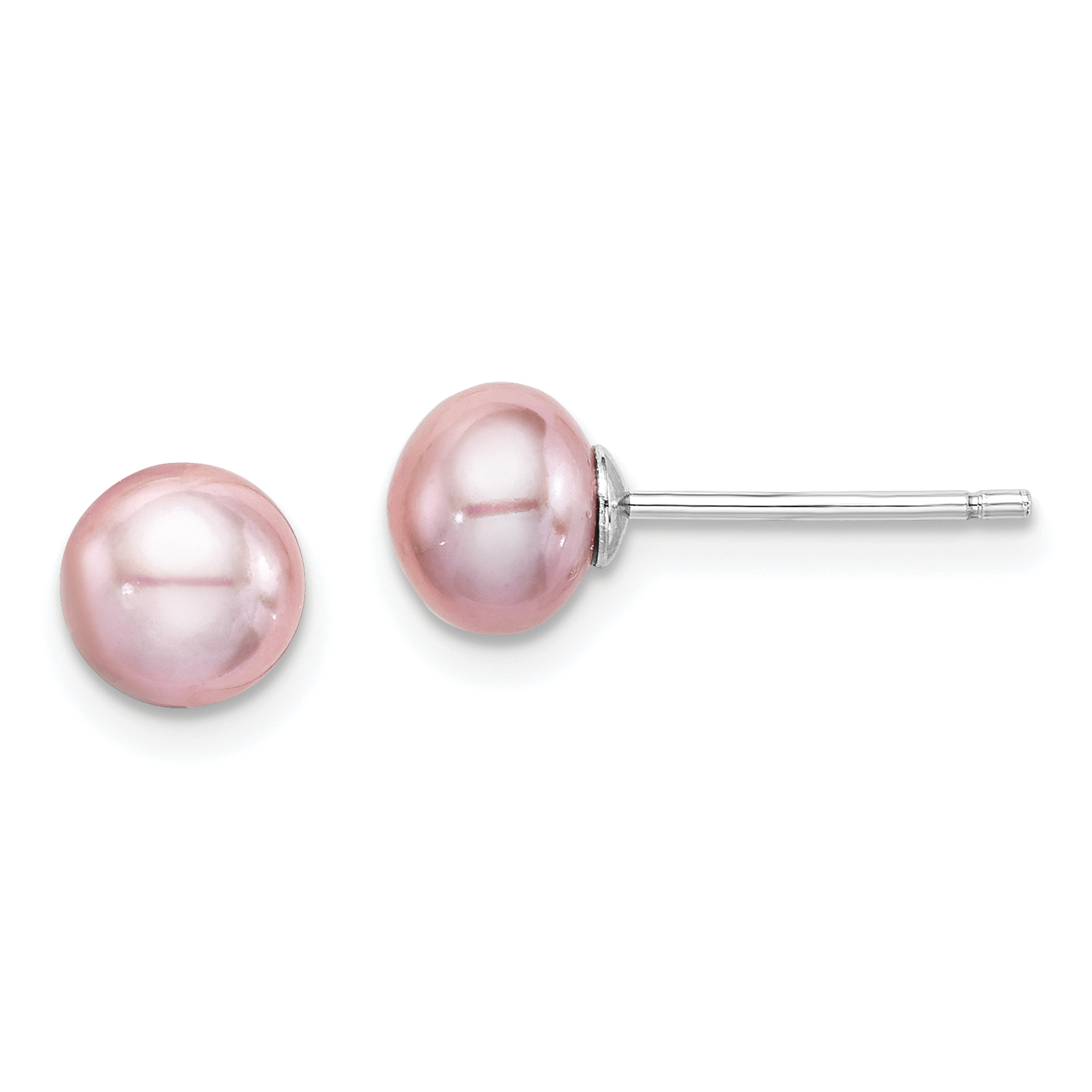 Sterling Silver Rhodium-plated 6-7mm Purple Button Freshwater Cultured Pearl Post Earrings (QE12691)