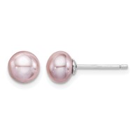 Sterling Silver Rhodium-plated 6-7mm Purple Button Freshwater Cultured Pearl Post Earrings view 1