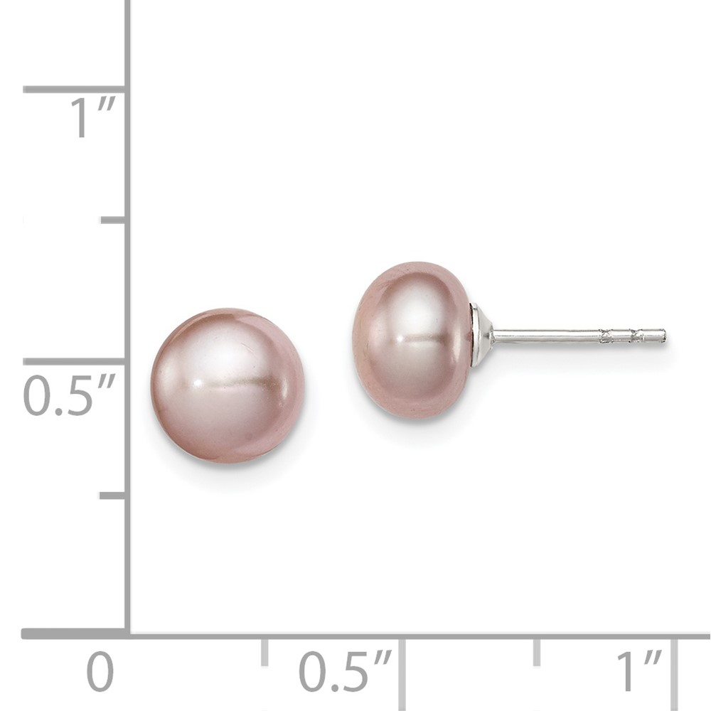 Sterling Silver Rhodium-plated 7-8mm Purple Button Freshwater Cultured Pearl Post Earrings (QE12692)