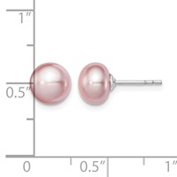 Sterling Silver Rhodium-plated 7-8mm Purple Button Freshwater Cultured Pearl Post Earrings view 4