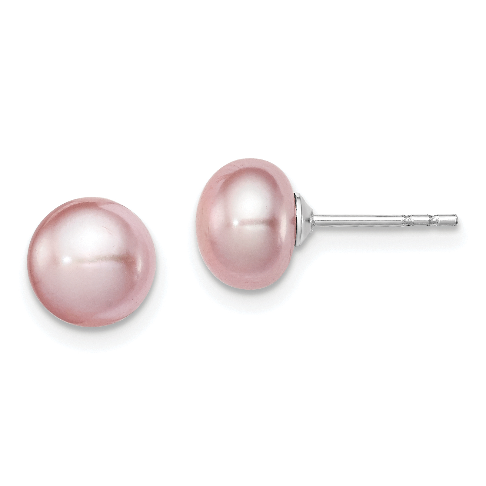 Sterling Silver Rhodium-plated 7-8mm Purple Button Freshwater Cultured Pearl Post Earrings (QE12692)