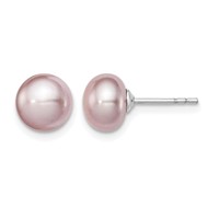 Sterling Silver Rhodium-plated 7-8mm Purple Button Freshwater Cultured Pearl Post Earrings view 1