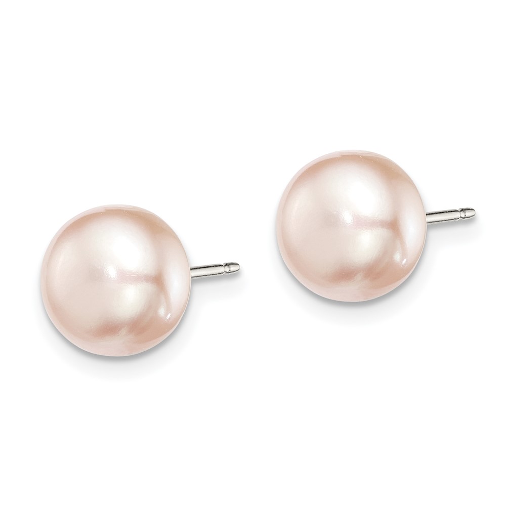 Sterling Silver Rhodium-plated 8-9mm Purple Button Freshwater Cultured Pearl Post Earrings (QE12693)