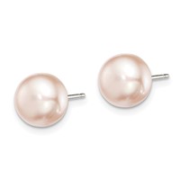Sterling Silver Rhodium-plated 8-9mm Purple Button Freshwater Cultured Pearl Post Earrings view 2