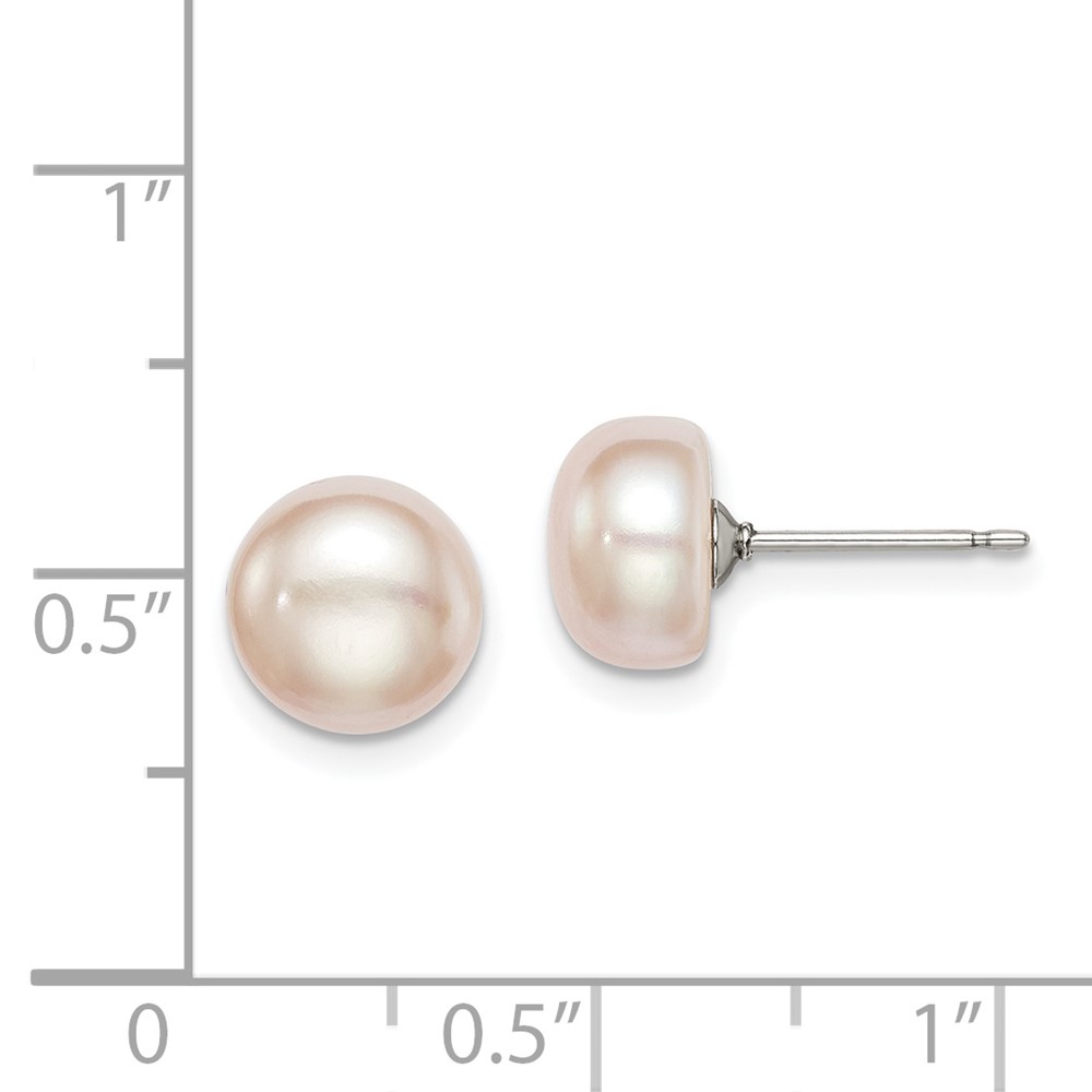 Sterling Silver Rhodium-plated 8-9mm Purple Button Freshwater Cultured Pearl Post Earrings (QE12693)