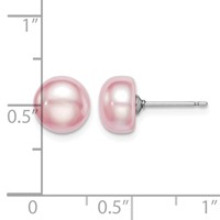 Sterling Silver Rhodium-plated 8-9mm Purple Button Freshwater Cultured Pearl Post Earrings view 4
