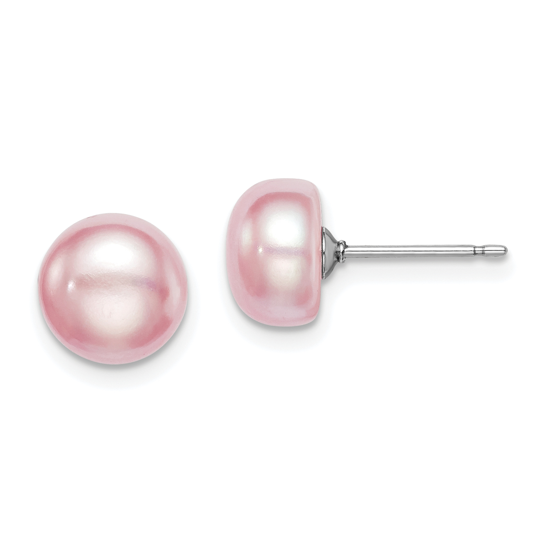 Sterling Silver Rhodium-plated 8-9mm Purple Button Freshwater Cultured Pearl Post Earrings (QE12693)