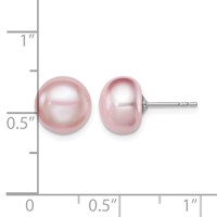 Sterling Silver Rhodium-plated 9-10mm Purple Button Freshwater Cultured Pearl Post Earrings view 4