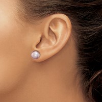 Sterling Silver Rhodium-plated 10-11mm Purple Button Freshwater Cultured Pearl Post Earrings view 3