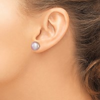 Sterling Silver Rhodium-plated 11-12mm Purple Button Freshwater Cultured Pearl Post Earrings view 3