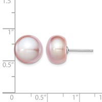 Sterling Silver Rhodium-plated 11-12mm Purple Button Freshwater Cultured Pearl Post Earrings view 4