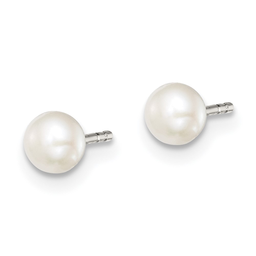 Sterling Silver Rhodium-plated 3-4mm White Button Freshwater Cultured Pearl Post Earrings (QE12697)