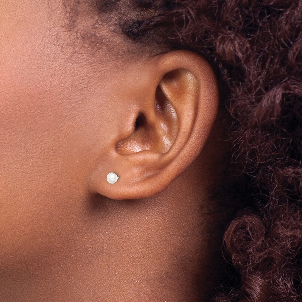 Sterling Silver Rhodium-plated 3-4mm White Button Freshwater Cultured Pearl Post Earrings (QE12697)