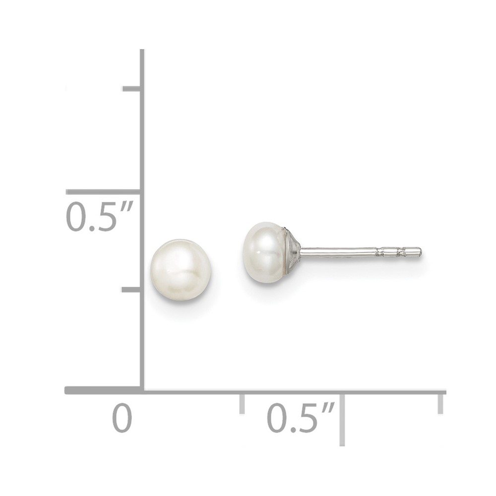 Sterling Silver Rhodium-plated 3-4mm White Button Freshwater Cultured Pearl Post Earrings (QE12697)