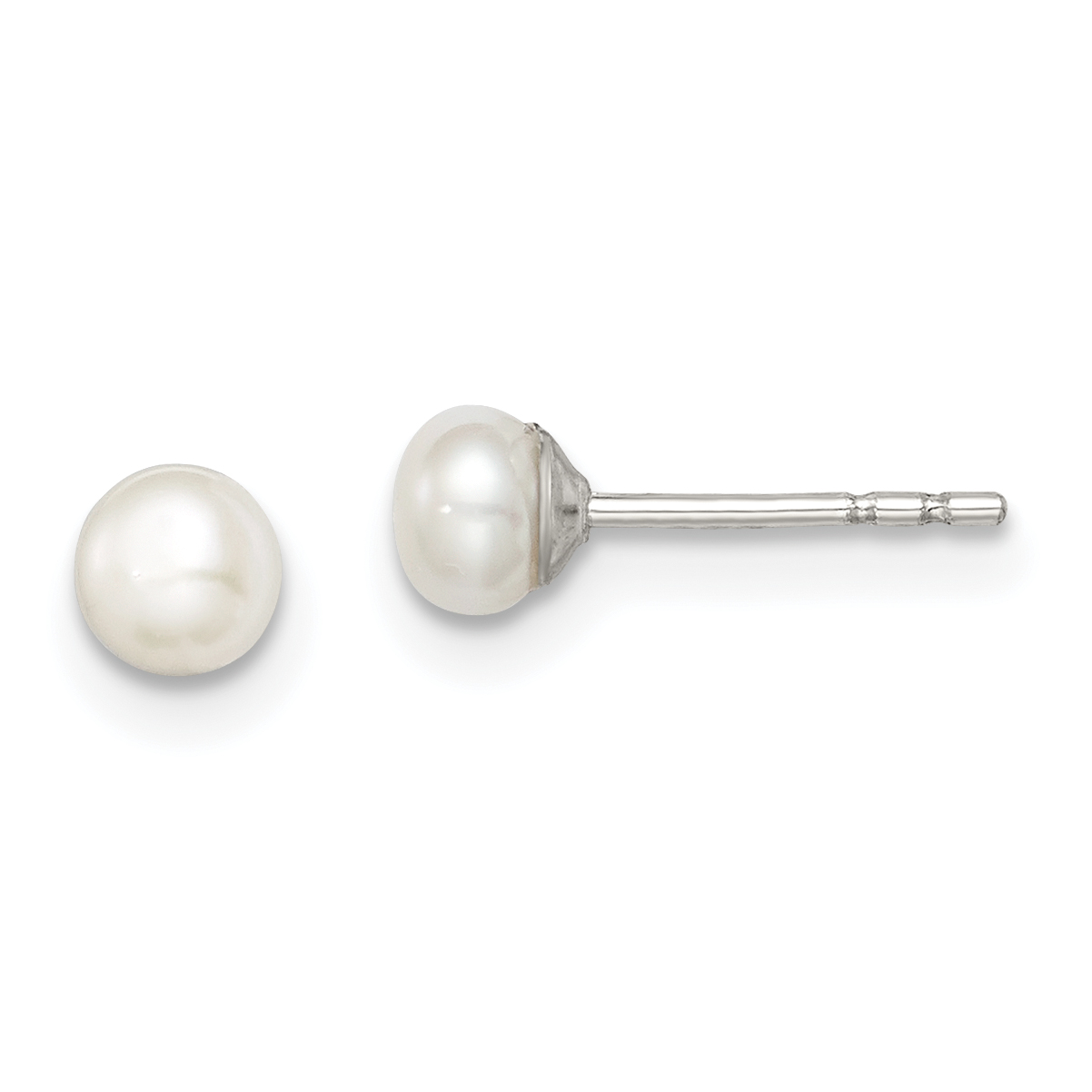 Sterling Silver Rhodium-plated 3-4mm White Button Freshwater Cultured Pearl Post Earrings (QE12697)
